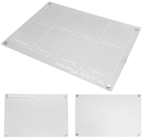 Aramox Planeringstavla i Akryl, Klar månads- och Veckasplaneringstavla, 3-pack 15,7 X 11,8 Tum med 6 Pennor och Sugfästen för Kylskåp Kök Familjeschema
