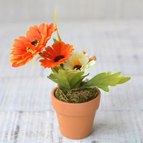 Hogar y Mas Planta Artificial Naranja en Maceta de Barro Natural para Decoración Set 2