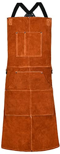 LeaSeek Leather Welding Apron-Heavy Duty Work Shop Apron with 6 Pockets for Welders, Heat and Flame Resistant Tool Apron for Men Women