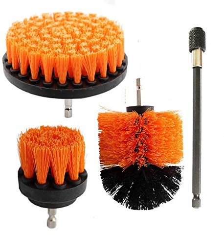 Kagni Drill Brush Attachment with 150mm Extension Rod, 2 3.5 5 Medium Stiffness Bristle Scrubber Brush for Drill and Electric Screwdriver, Perfect for Floor Tile Grout Car Tub Carpet Upholstery