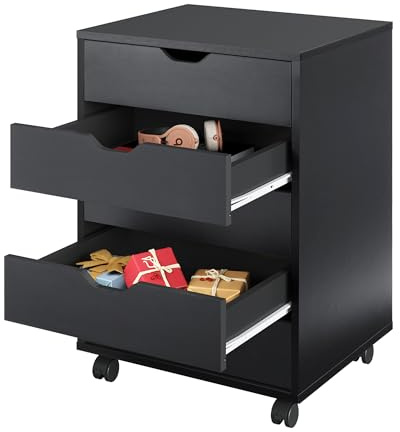 DEVAISE 5-Drawer Chest, Wood Storage Dresser File Cabinet with Wheels, Mobile Dresser for Home Office, Black