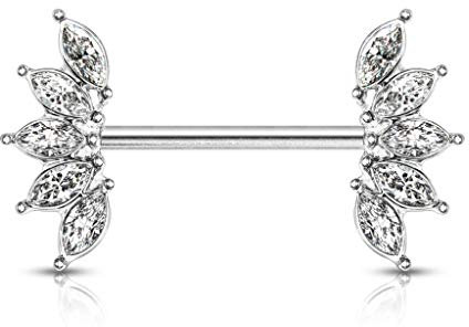 beyoutifulthings Brustwarzen-Piercing Kristall-Fächer Brust-Piercing Nippel-Piercing Chirurgenstahl Silber Clear Stab 1,6/16mm