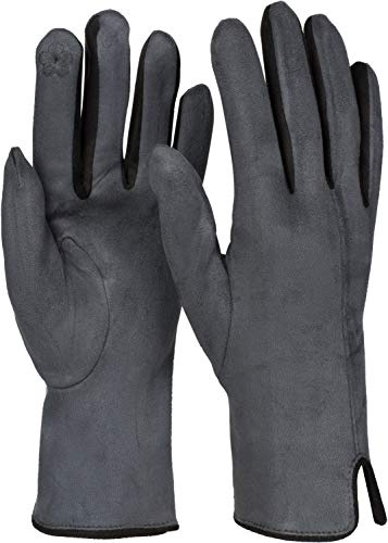 styleBREAKER Damen Touchscreen Handschuhe Farbkontrast | Leitfähige Fasern am Zeigefinger für Displays, weiches Fleece-Innenfutter, extrem elastische Passform für 16-21 cm Hand.