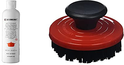 Le Creuset ecological cleaner and protector for enamelled cast iron cooking utensils, 250 ml, 71039 & Grill Brush, Plastic, Cerise