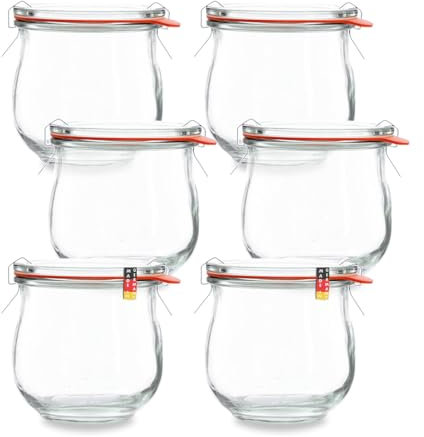 Flaschenbauer - Tulpenglas 370ml Einmachglas mit Deckel verwendbar als Marmeladenglas, Vorratsglas, Konservenglas 6 Stück