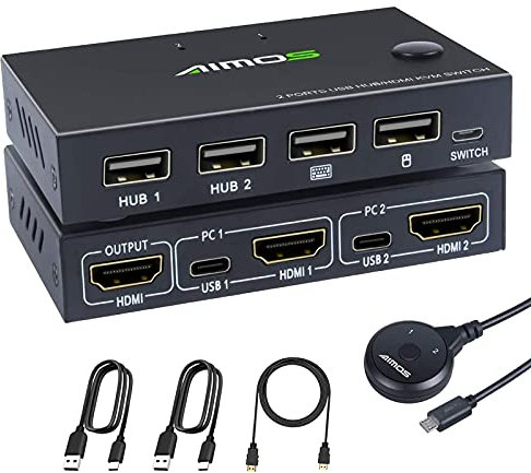 KVM Switch HDMI 2 porte 4K@30 Hz,MLEEDA KVM HDMI Switch con 4 Porte USB 2.0 per 2 Computer Condividi Tastiera Mouse e 1 Monitor, Con Controller Desktop e Cavo HDMI/USB