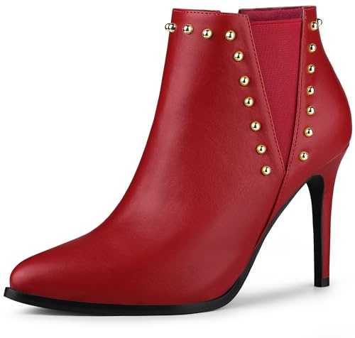 Allegra K Women's Pointed Toe Stiletto Heels Red Heel Chelsea Ankle Boots 8 M US