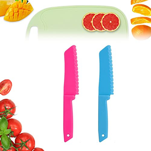 Cuchillo para Niños, Cuchillo Plastico, Juego de Cuchillos de Cocina, Cuchillos para Niños, Cuchillos de Cocina para Niños, para fruta, pan, pastel, cuchillo de lechuga, 2 piezas