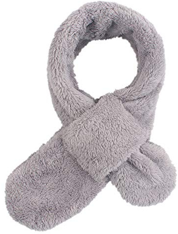 Pesaat Winter Kids Fleece Scarf Solid Baby Boys Girls Scarves Wrap Cross Collar Children Neck Warmer for Toddler 1-6Y (Light gray)