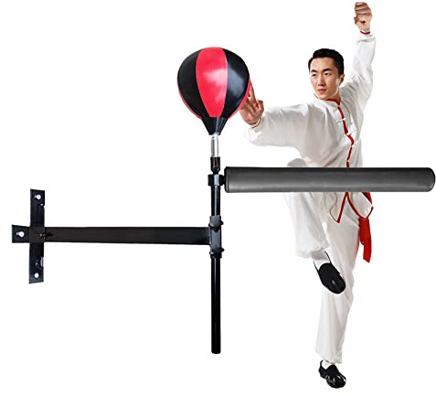 DYK&NX Pared montado Wing Chun Muñeco, Bola de Velocidad de Boxeo, Barra Giratoria 360° Punching Ball, Altura Ajustable, Montada En La Pared para Su Uso