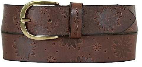 Eddie Bauer Women's Casual Leather Belts with Durable Metal Buckle, Floral Tooled - Tan, Large