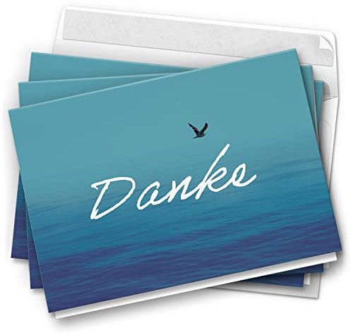 10 Dankeskarten mit Umschlag - Motiv Vogel über Meer - moderne Klappkarten Danksagungen, Danke sagen, bedanken, Dankeschön Karten