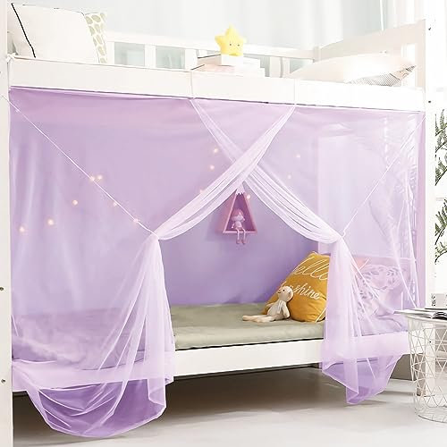 Eimilaly Cortinas de Cama de 8 Esquinas para Decoración de Cama de Niños y Niñas, Dosel de Cama para Dormitorio, Cama Loft, Cama de 1-1.8M o Camping al Aire Libre, 1.8M/Puerta Simple Purple