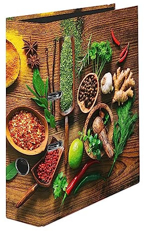 Original Falken Motiv-Ordner Spice. Made in Germany. 8 cm breit DIN A4 Ringordner Aktenordner Rezeptordner Plastikordner Motivordner für Kochrezepte
