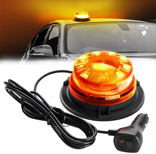 NHHEO 24LED Redonda Luz De Advertencia Amarillo 8 Modos Intermitente Super Brillante Impermeable Con Base MagnéTica Luces de Emergencia Para Tractor Camion Remolque VehíCulo 12-30V