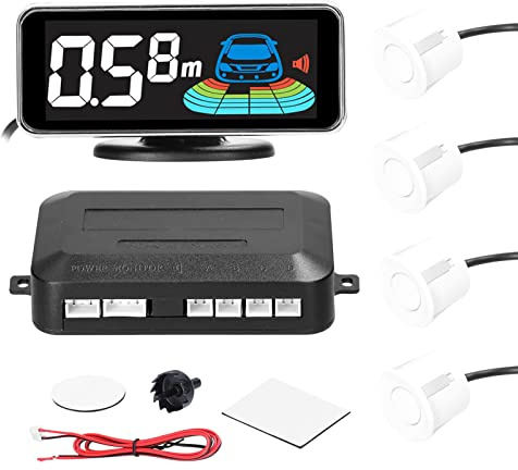 Sunydog Sensores Aparcamiento Coche,Sistema de radares de Marcha atrás Trasera con 4 sensores de Aparcamiento,detección de Distancia,Pantalla LCD de Distancia,zumbador de Advertencia de Sonido