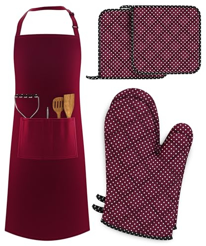 LEFUNDA® Kochschürze Wasserdicht Schürze mit 3 Taschen Verstellbare Grillschürze mit langen Bändern Küchenschürze für Männer Damen Küche Restaurant Café