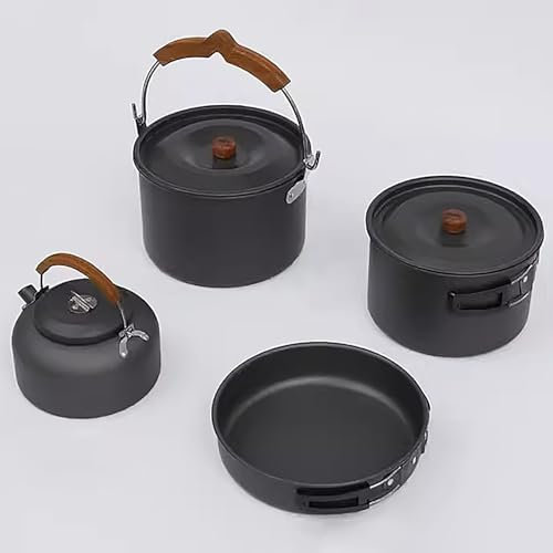 WHYATT Gavetta Scout, Pentole da Campeggio, Pentola da Campeggio Leggera di Padelle per Campeggio, Cucina All'aperto e Picnic (Size : 1.4L Kettle Four-Piece Set)