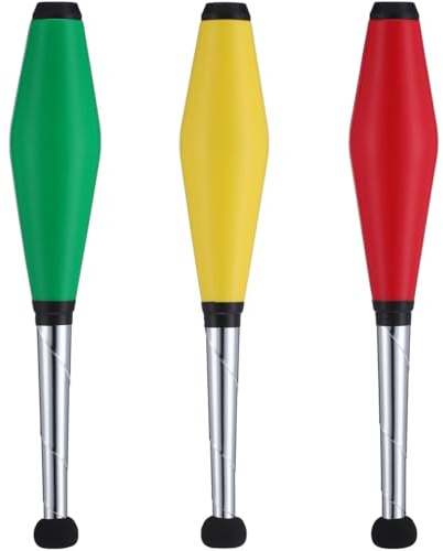 ifundom 3Pcs Juggling Clubs Set, Green Yellow and Red Juggling Pins Training Acrobatic Sticks Toy for Skill-Building, Coordination, Suitable for Circus Performances and Family Activity