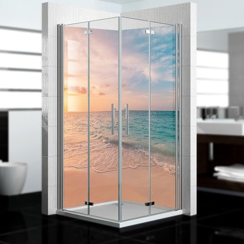 dedeco Eck-Duschrückwand wasserfest Motiv: Strand V9, 2 x 90x200 cm, als Badrückwand zum Fliesenersatz, als Dekorwand, Wandverkleidung und Duschplatte aus Aluminium - Made in Germany