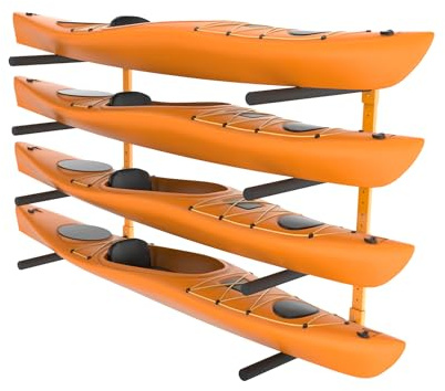 VEVOR Soporte de Pared para 4 Kayaks, Estante para Kayak, Canoa, Tabla de Remo Sup, Gancho de Almacenamiento para Kayak con Brazos Acolchados Ajustables, Carga de 400 Libras