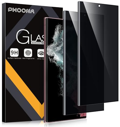 Phoona Sichtschutz Schutzfolie für Samsung Galaxy S22 Ultra 5G, 2 Stück Anti Spy Displayschutzfolie, Privatsphäre Sichtschutzfolie 9H Härte Gehärtetes Glas Blasenfrei Privacy Folie