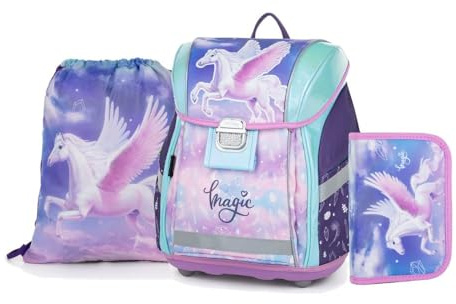 OXY BAG Premium Light Schulset 4 Set für 1.-3. Klasse | Ergonomischer Schulrucksack, Sportbeutel, A4 Box & Federmappe | Leicht & Sicher mit Reflektoren | Perfekt Organisiert für Schulkinder