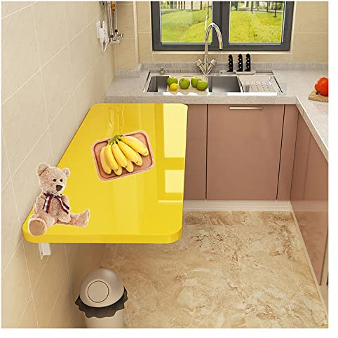 OCAZI Klappbarer schwebender Schreibtisch, Drop-Leaf-Tische für kleine Räume, Wandtisch, Wand-Schreibtisch, Wand-Klapptisch für Waschküche/Schlafzimmer/Arbeitszimmer 50x40cm/20x16in Yellow
