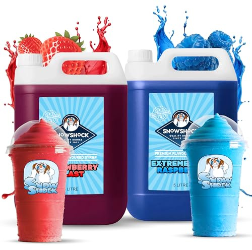 SnowShock Slush Syrup 5L Strawberry & Blue Raspberry 2x Pack | Slushy Concentrate Dilute for Ice Slushie Machine | Refreshing Frozen Drink Mix for Kids Parties, Cafes, Events & Food Vans | Vegan