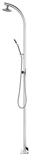 Homgoday Trädgårdsdusch, utomhuspool med duschhuvud, duschen har en flexibel dubbellåsbar slang med en längd på 1,5 m aluminium trädgårdsdusch 215 cm