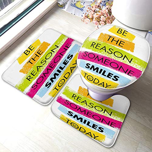 3 Piece Bath Mat Set Be The Reason Someone Smiles Today Funny Creative Motivation Quote Contour Rug Set Warmer Anti Slip 3Pcs Bath Mat Set U Shape Wc Toilet Rug, For Outdoor, Bathroom