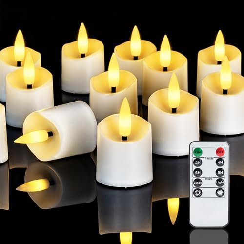 Homemory 12 Stück 400+ Stunden Fernbedienung Kerzen, 2/4/6/8H Timer LED Votivkerzen, batteriebetriebene Teelichter in Warmweiß für Outdoor, Hochzeit, Weihnachten (Weiß, Batterien enthalten)