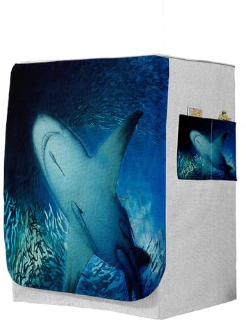 Highdi 3D Housse de Protection pour Machine à Laver, Chargement Frontal Housse à La Poussière avec Ouverture Frontale (Capacité S 6~7,5kg,Requin 12)