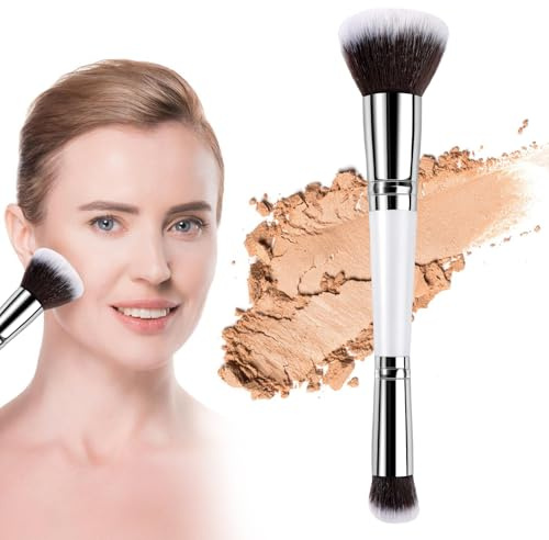 Pinceau de maquillage pour fond de teint - Pinceau de maquillage 2 en 1 à double extrémité pour sculpter, mettre en évidence, crème de contouring, blush, fond de teint liquide, anti-cernes, maquillage