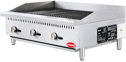 CHUMART 36” Commercial Charbroiler 3 Burners Gas Radiant Charbroiler with 105000 BTU U-Shaped Burners, Natural/Propane Gas Countertop grill with LP Conversion Kit for Restaurant