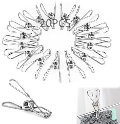 KEPYATI 20 Wäscheklammern Edelstahl Clothes Pegs Wäscheleine Clips Winddicht Metal Klemmen Starke Elastizität Mehrzweck Für Snackbeutel, Trockene Handtücher, Socken, Fotos, Dokumente