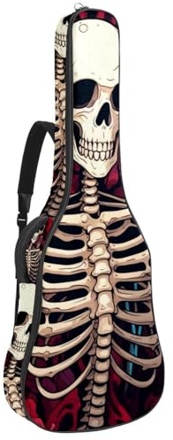 Akustikgitarrentasche mit rotem Totenkopf-Muster, 104 cm, mit verstellbarem Schultergurt, Gitarrentasche mit Rückenaufhänger, geeignet für E-Gitarren, Bassgitarren, klassische Gitarren, Ukulele, Rotes