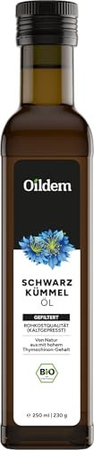 Oildem Bio Schwarzkümmelöl, Gefiltert, 250ml, Kaltgepresst - 100% rein - Besteht nur aus der echten Nigella sativa (250ml (1er Pack))