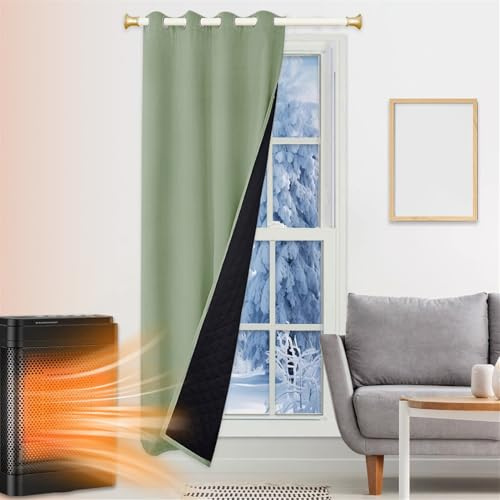 SK Studio Thermo Türvorhang Kälteschutz 70x200cm, Wasserdicht Winter Vorhänge Wärmeisolierend Dicke Gardinen Raumteiler mit Ösen für Türen Schlafzimmer, Salbei Grün