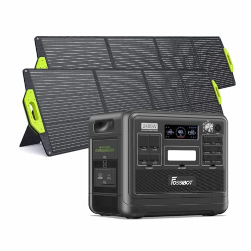 FOSSiBOT F2400+SP200 x 2 Portable Power Station (2025 New), 2048Wh LiFePO4 with 3 x 230V AC Output 2400W (4800W Peak),Solar Generator with 2x200W solar panel for RV,Camping,Off-grid,Power Outages