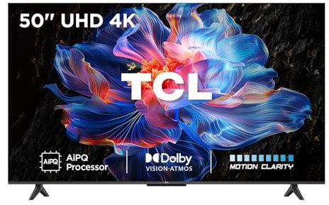 TCL 50V6C-UK 50 4K Ultra HD, HDR TV, Smart TV Powered by Google TV (Dolby Audio, Voice Control, compatible with Google assistant, Chromecast built-in, 2025 New Model)