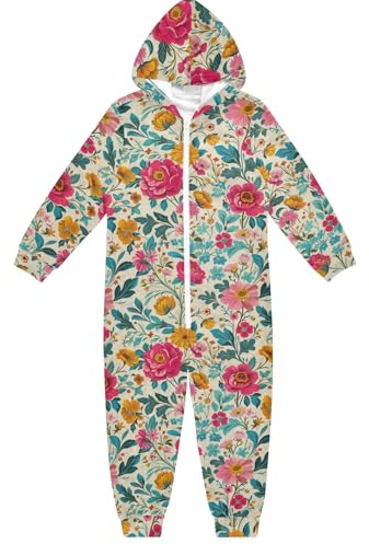 CHIFIGNO Unisex barn barn onesie söt färgglad blommig overall med huva nyhet jul halloween kostymer för flickor pojkar, 12-13 år