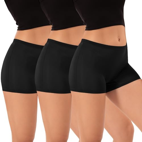 INNERSY Womens Boxers Black Anti Chafing Shorts Ladies Boyshorts Panties Sports Underwear 3 Pack (16, 3 Sports Black)