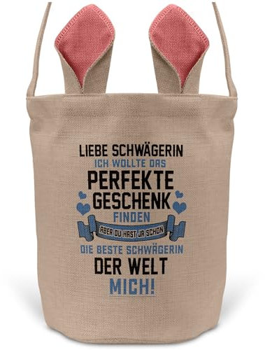 22Feels Ostern Geschenk Schwägerin Osterkorb von Schwägerin mit Henkel Tragetasche Deko Osternest Körbchen Hasenohren (Beige/Pink)