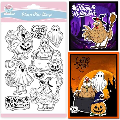 GLOBLELAND Transparente Stempel Mit Halloween Huhn Zum Basteln von Karten Cartoon Huhn Transparenter Stempel Tiere Silikonstempel Siegel Für Halloween DIY Scrapbooking Fotoalbum Dekor