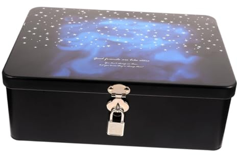 OUNONA Boîte de Rangement Tôle Vintage avec Serrure et Clé Petite Boîte Compacte pour Bijoux et Objets Délicats Décor Étoilé Discret pour Bureau et Maison