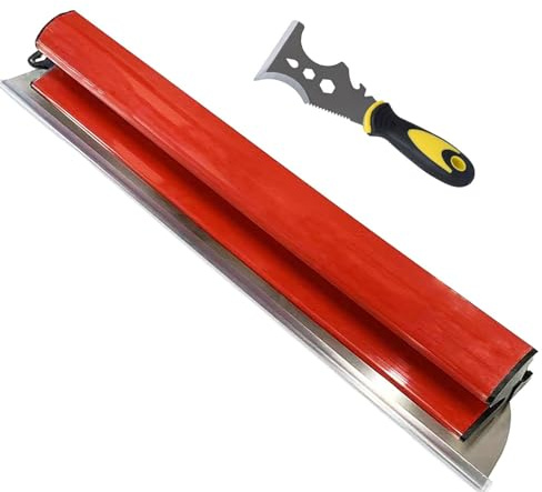 KATKLIU Juego de Espátulas 2 Piezas – Espátula Alisadora de 60cm para paredes + Rascador 16 en 1 de acero inoxidable – Herramientas profesionales para reformas, albañilería y bricolaje