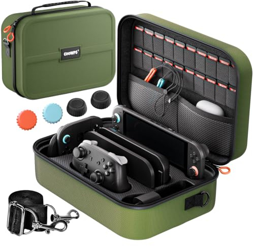 ZOZOVR Switch 2 Custodia per Nintendo Switch 2 (2025), Custodia rigida portatile con protezione totale per viaggi, 20 slot per giochi, borsa grande antipolvere per Switch 2 accessori, verde scuro