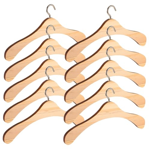 WEKAMOS Holz Puppenkleiderbügel 15cm – 10 Stück Kleiner Kleiderbügel für Bjd Puppen und Puppenhäuser Robustes Puppenzubehör Hilft Beim Sauberhalten des Kinderzimmers Einfaches Design