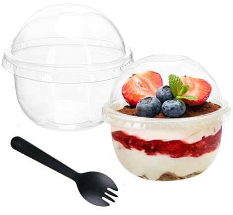 ONEINHE 50 Stück Dessertbecher mit Deckeln und Löffeln, 250 ml, Rund